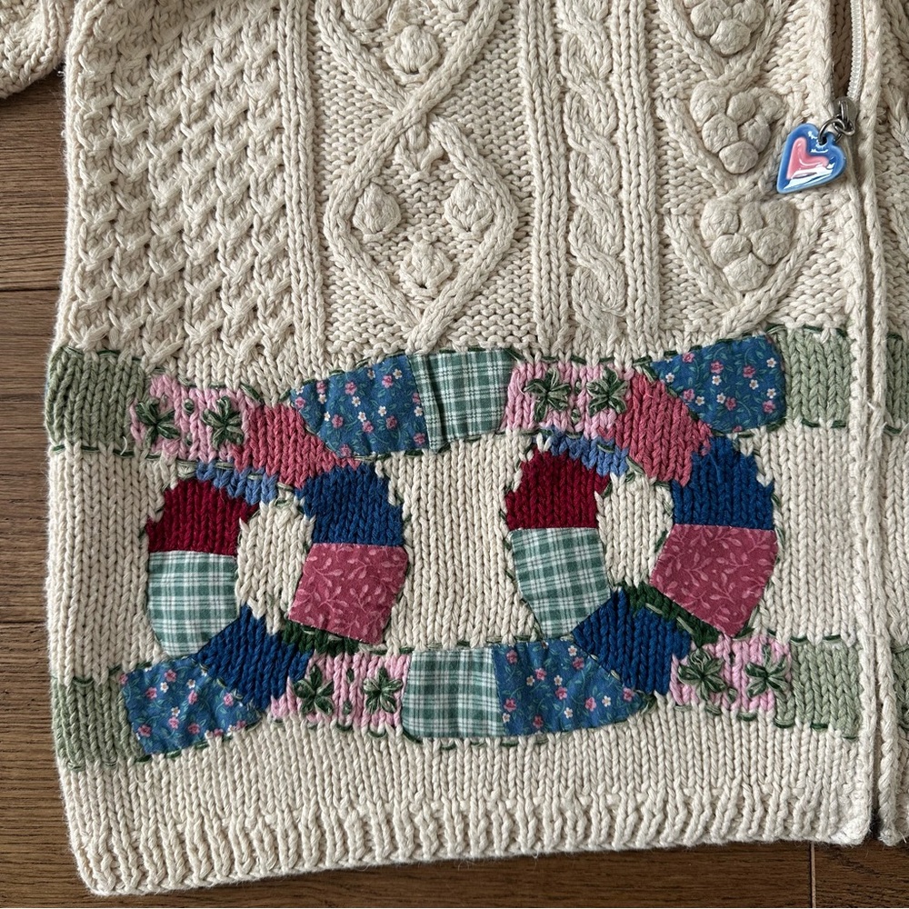 RARE Vintage Patchwork Knit Cardigan Sweater L - Picture 6 of 11